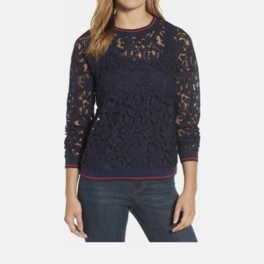 Halogen Navy Lace Blouse